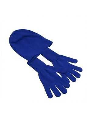 The Easy Life Knit Beanie Hat Gloves Set Royal Blue Winter Warm Unisex New L XL